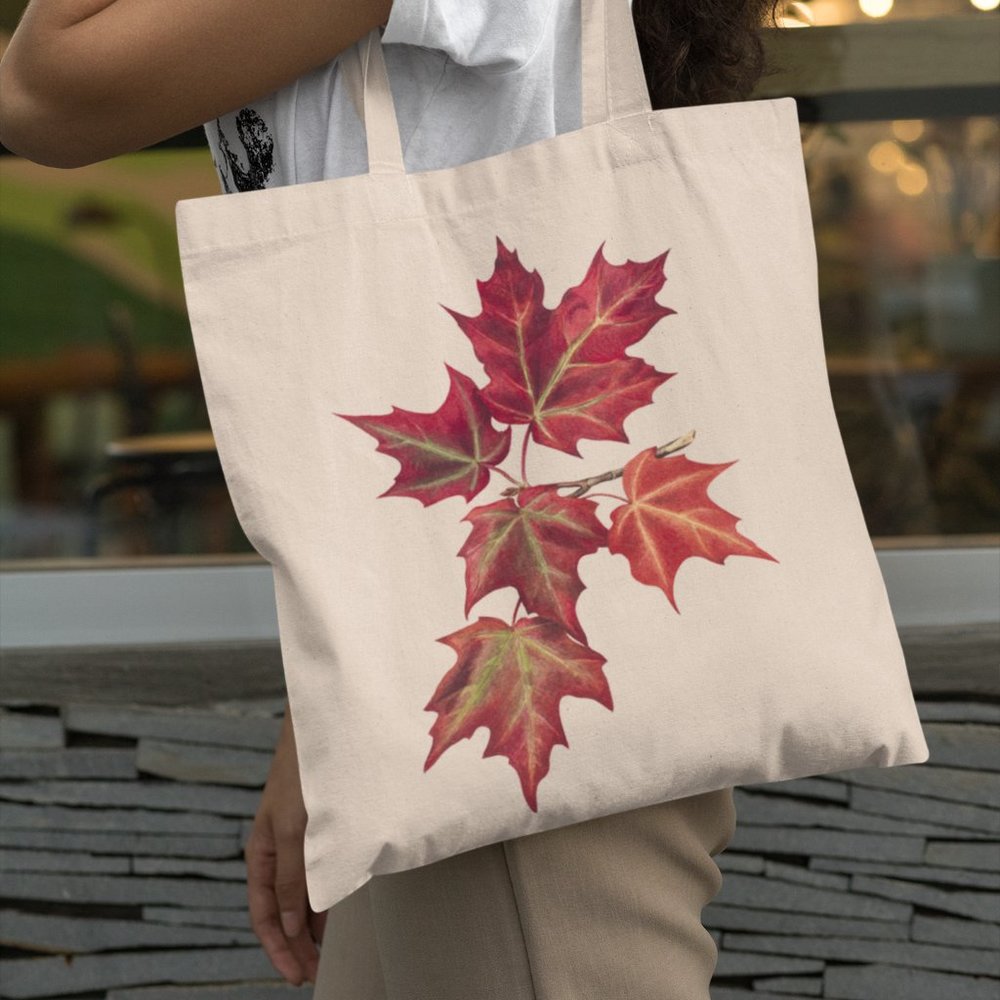 Autumn Maple Leaves Vintage Watercolor Botanical Print Graphic Canvas Tote Bag